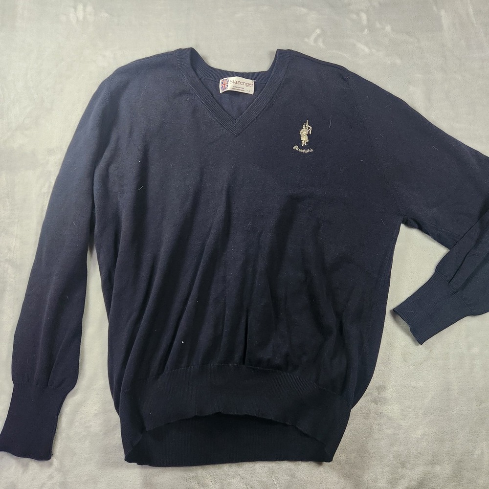 Vintage Slazenger Prestwick  Golf Sweater Navy Cotton V-Neck‎ / Large